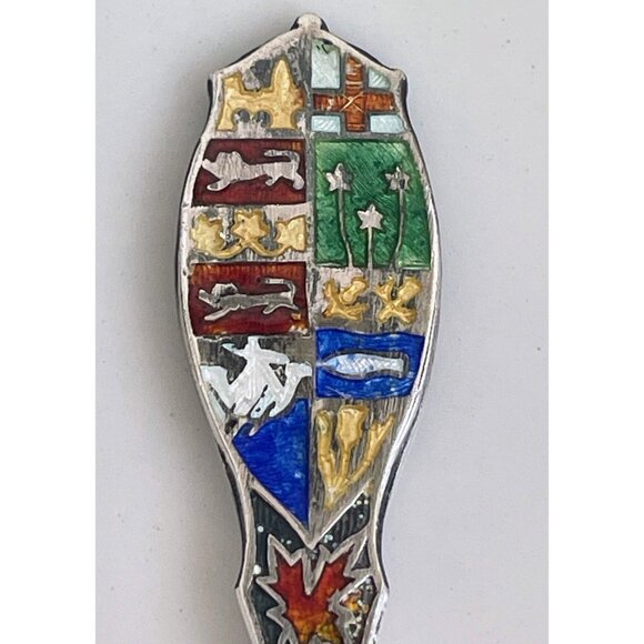 Vintage Canadian Souvenir Sterling Cocktail pickle Fork Enamel - Picture 2 of 12